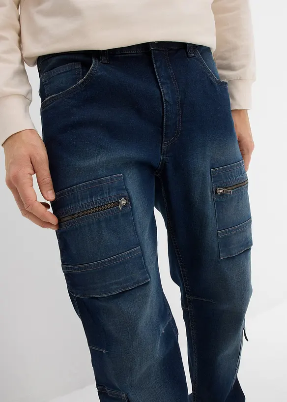 Jeans cargo elasticizzati loose fit, straight, bonprix