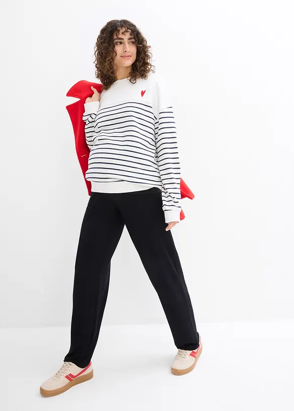 Pantaloni prémaman in jersey con vita alta a punto smock e gamba dritta, bonprix