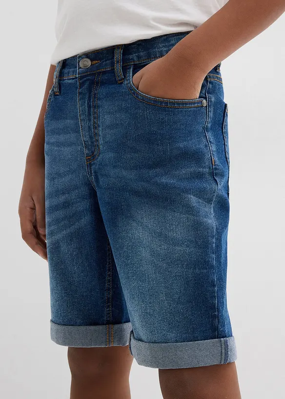 Bermuda di jeans elasticizzati e regolabili in vita, slim fit, bonprix