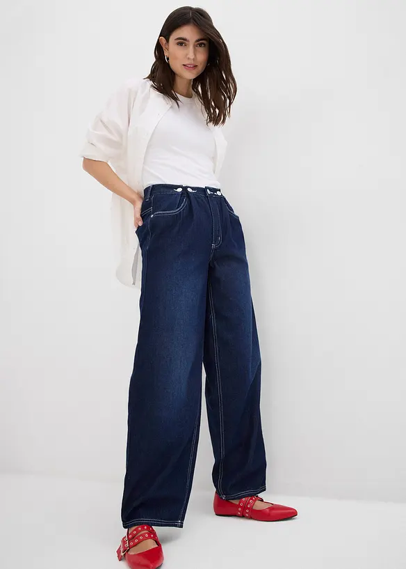 Jeans a palloncino super soft con bottoni, vita media, bonprix