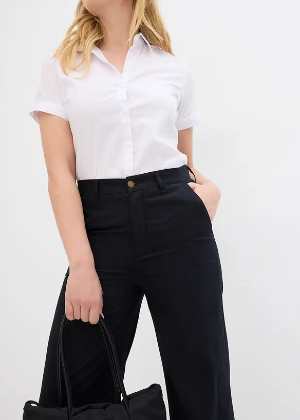 Pantaloni larghi in puro cotone, vita alta, bonprix
