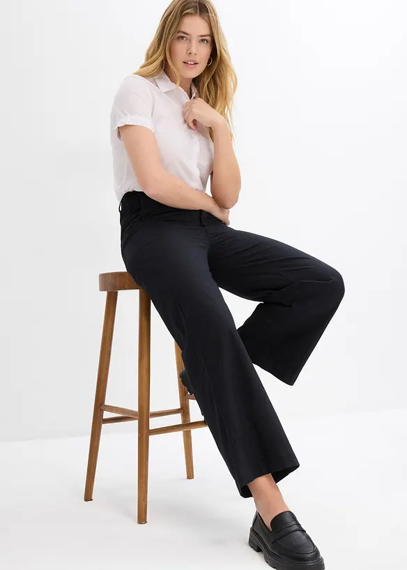 Pantaloni larghi in puro cotone, vita alta, bonprix