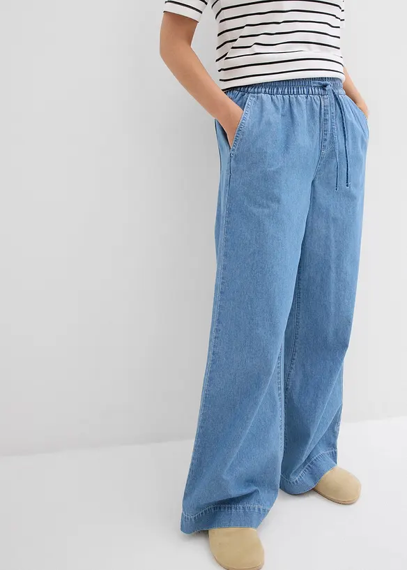 Jeans wide leg con cinta comoda, vita media, bonprix