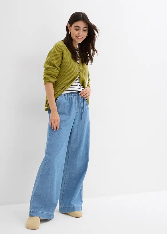 Jeans wide leg con cinta comoda, vita media, bonprix