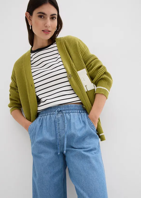 Jeans wide leg con cinta comoda, vita media, bonprix