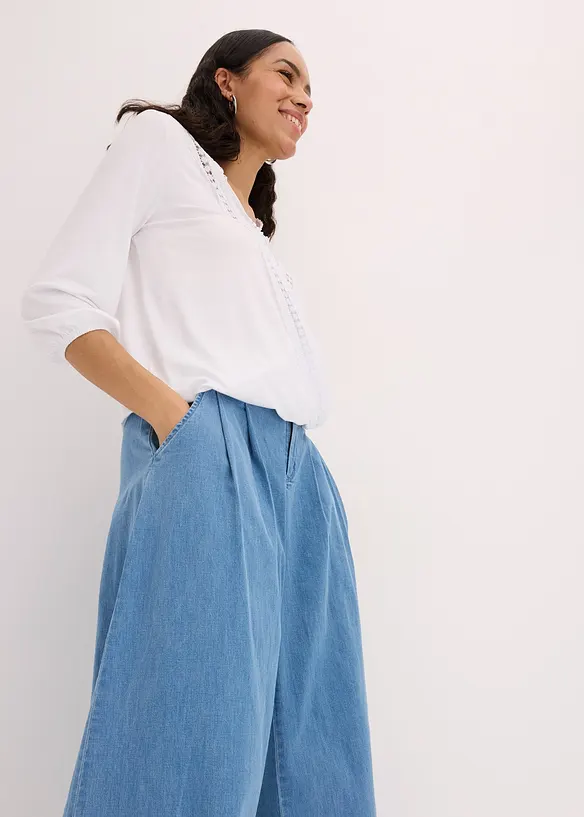 Maglia effetto a portafoglio con maniche a 3/4 e pizzo, bonprix