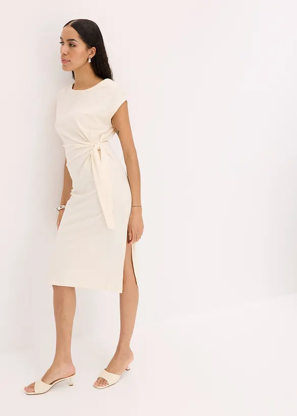 Abito di jersey in misto cotone elasticizzato con nodo al lato, bonprix