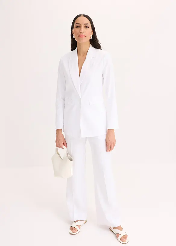 Blazer casual in misto lino con collo ampio a revers, bonprix