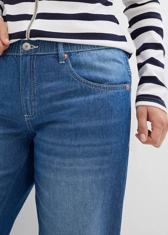 Jeans cropped straight con cinta comoda, vita media, bonprix