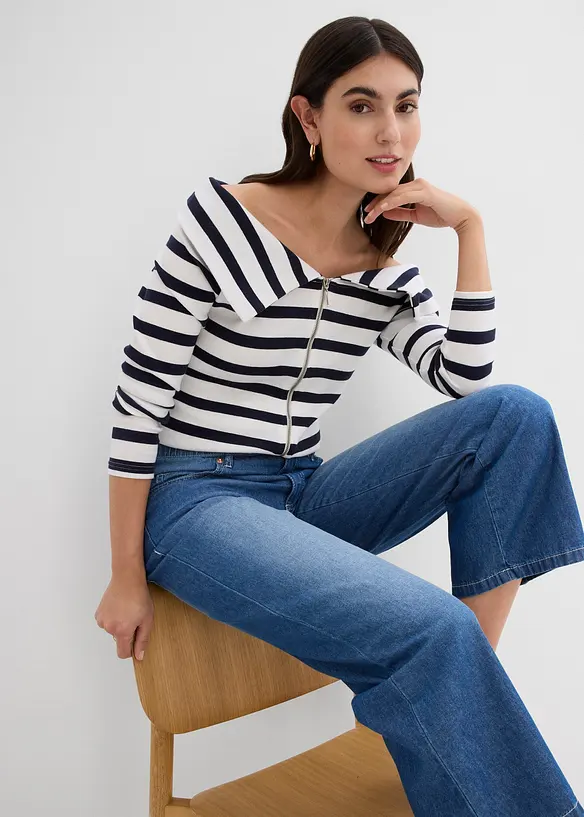 Jeans cropped straight con cinta comoda, vita media, bonprix