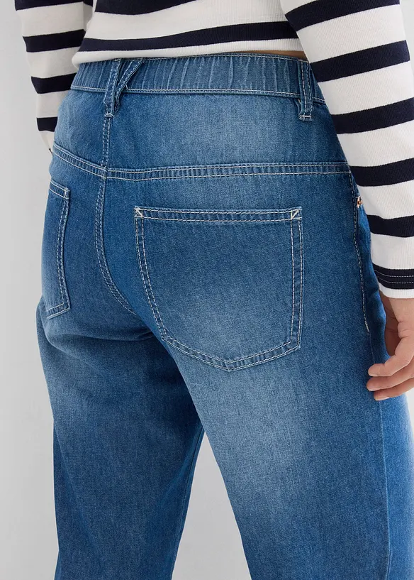 Jeans cropped straight con cinta comoda, vita media, bonprix