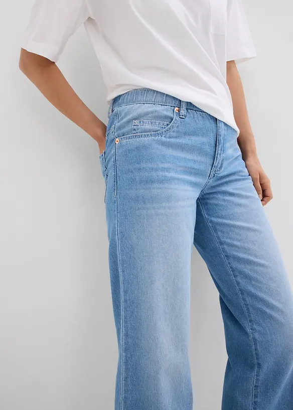 Jeans cropped straight con cinta comoda, vita media, bonprix