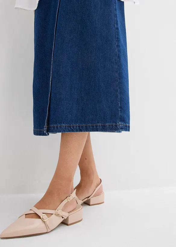 Gonna effetto portafoglio in denim morbidissimo, bonprix