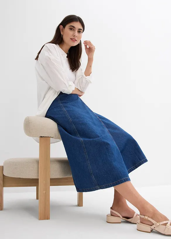Gonna effetto portafoglio in denim morbidissimo, bonprix