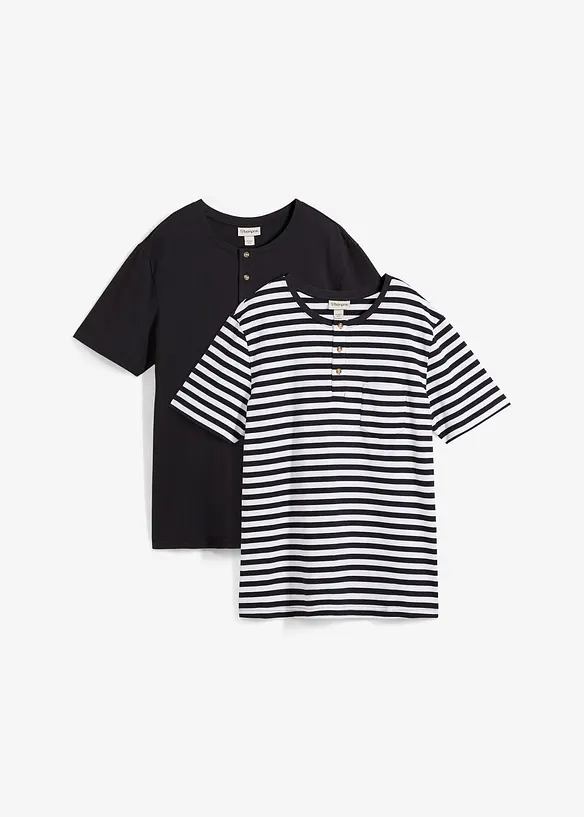 Maglia serafino a maniche corte in puro cotone biologico (pacco da 2), bonprix