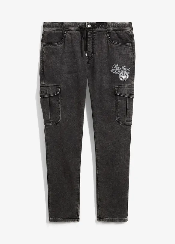 Jeans cargo elasticizzati regular fit con elastico in vita, tapered, bonprix