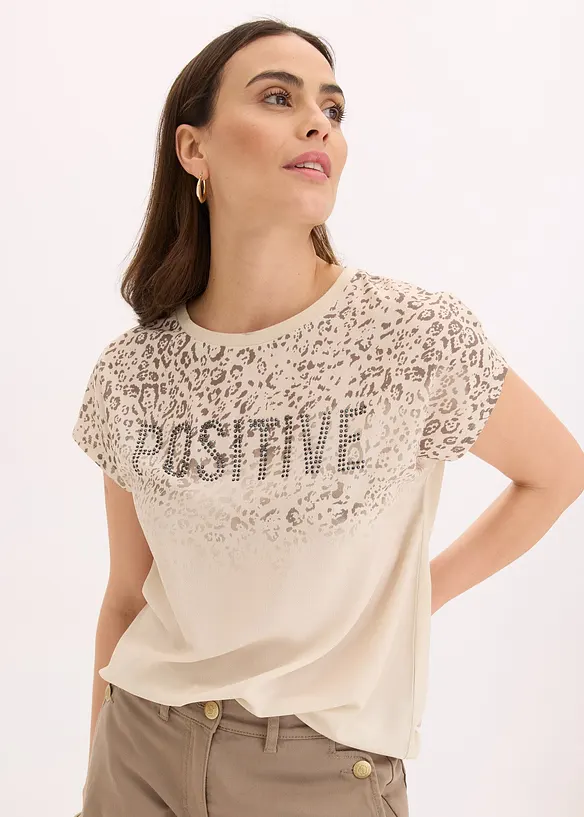 Maglia con inserto in tessuto e strass, bonprix