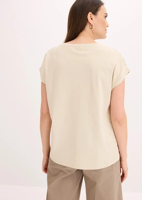 Maglia con inserto in tessuto e strass, bonprix