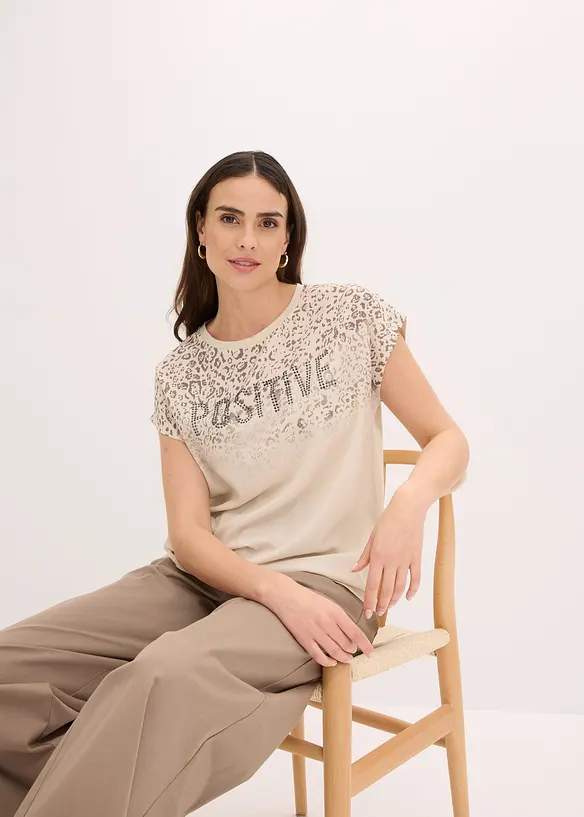 Maglia con inserto in tessuto e strass, bonprix