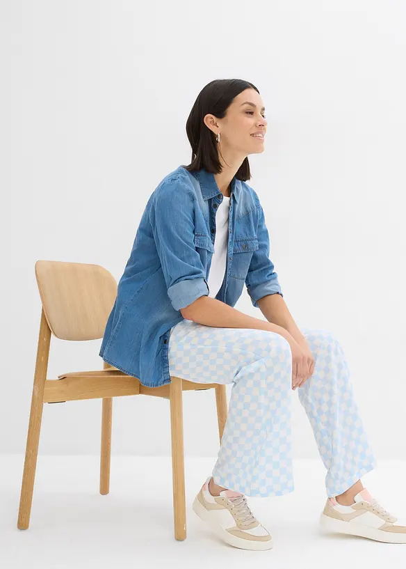 Pantaloni a palazzo a quadri in viscosa fluente, bonprix