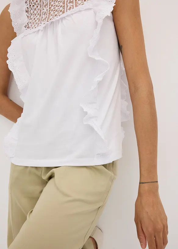 Top in jersey con ricamo traforato, bonprix