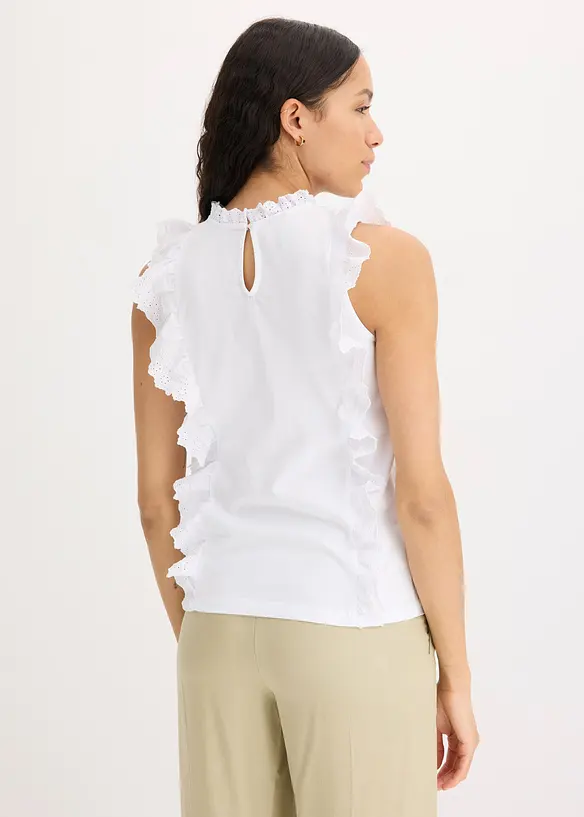 Top in jersey con ricamo traforato, bonprix