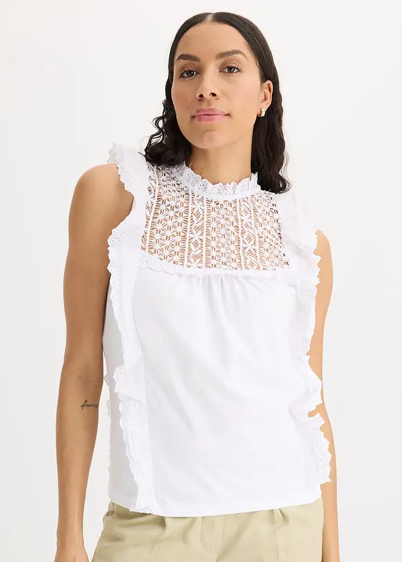 Top in jersey con ricamo traforato, bonprix