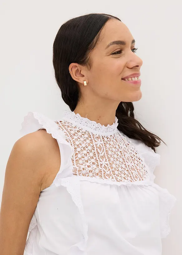 Top in jersey con ricamo traforato, bonprix