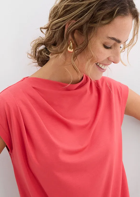 Maglia in morbido tessuto misto viscosa con scollo a cascata, bonprix