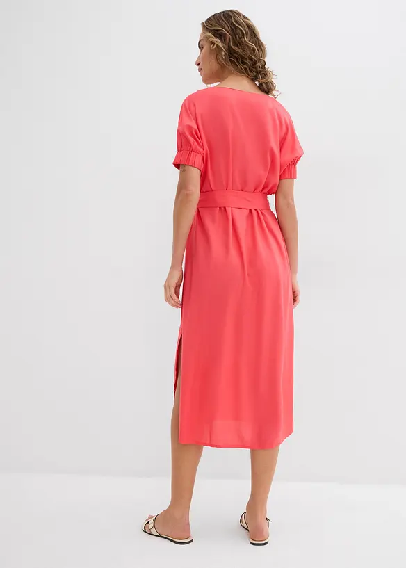 Abito midi a maniche corte con bordo elastico e cintura, bonprix