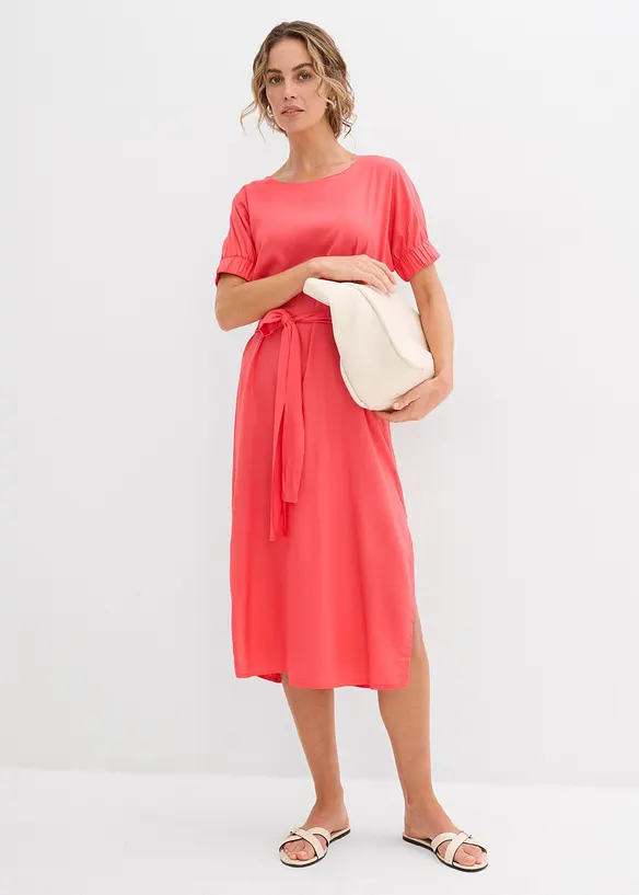 Abito midi a maniche corte con bordo elastico e cintura, bonprix