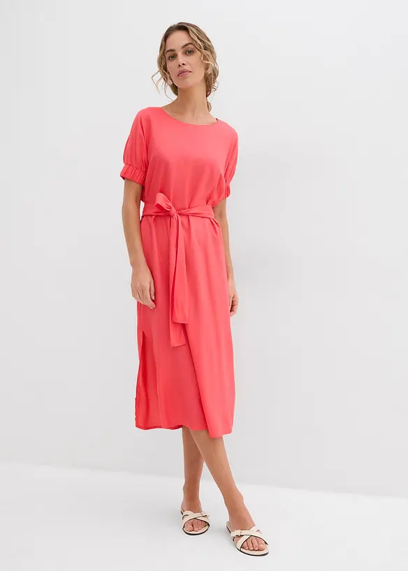 Abito midi a maniche corte con bordo elastico e cintura, bonprix