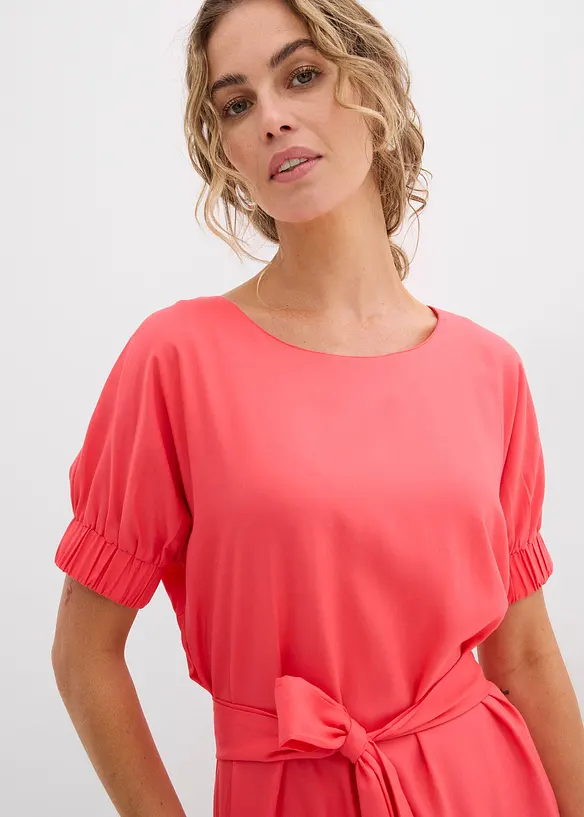 Abito midi a maniche corte con bordo elastico e cintura, bonprix