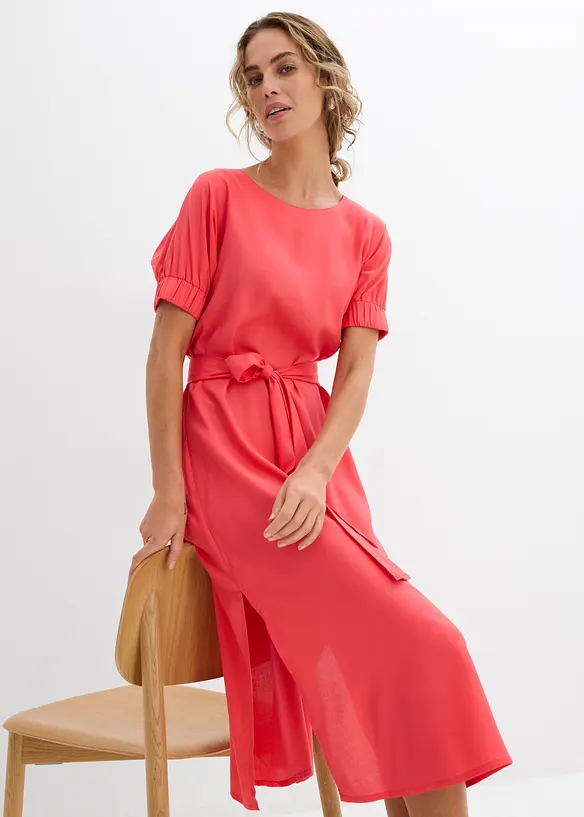 Abito midi a maniche corte con bordo elastico e cintura, bonprix