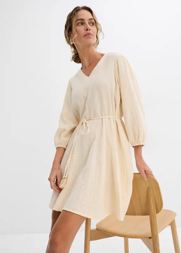 Abito in stile skater con laccetto da annodare e maniche voluminose a 3/4, bonprix