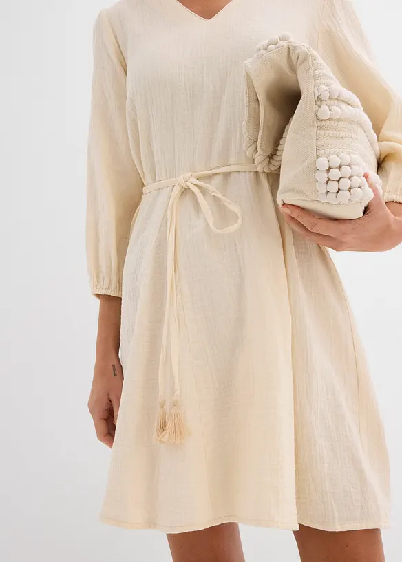 Abito in stile skater con laccetto da annodare e maniche voluminose a 3/4, bonprix