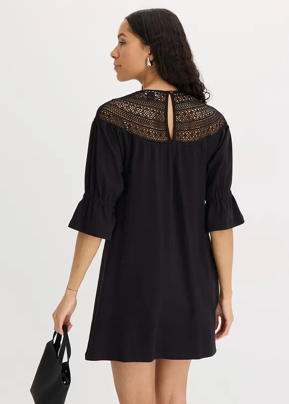 Abito in jersey con pizzo traforato, bonprix
