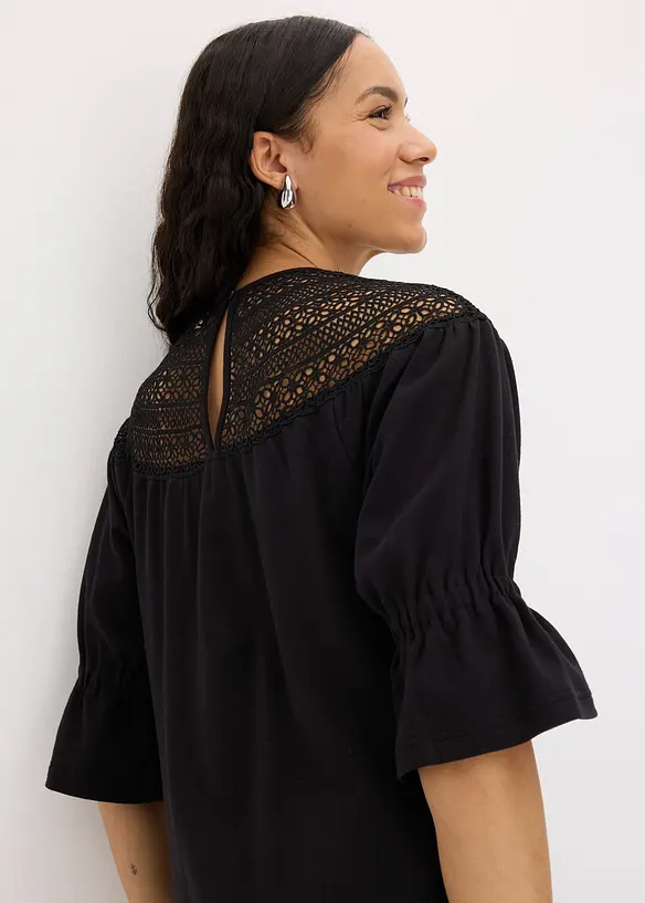 Abito in jersey con pizzo traforato, bonprix