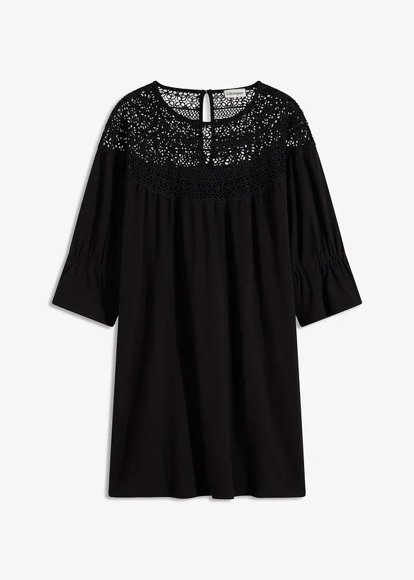 Abito in jersey con pizzo traforato, bonprix