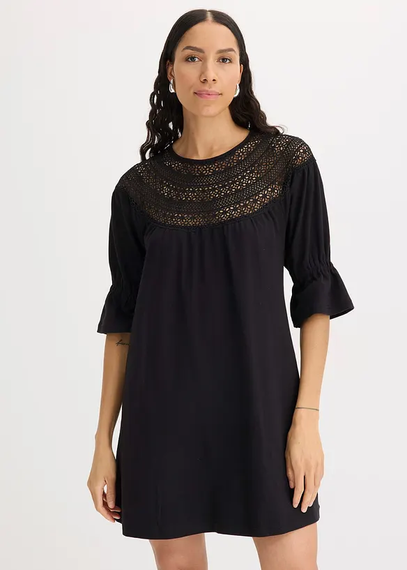 Abito in jersey con pizzo traforato, bonprix