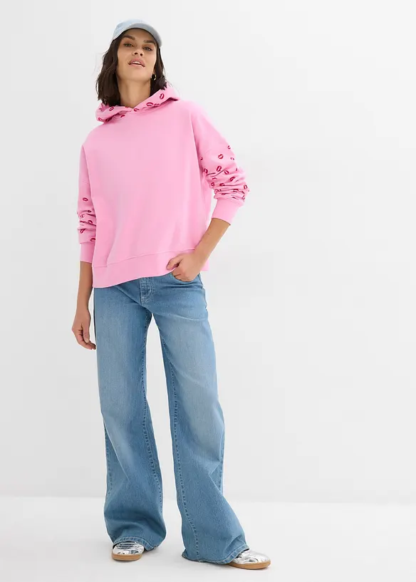 Felpa con cappuccio oversize in puro cotone biologico, bonprix