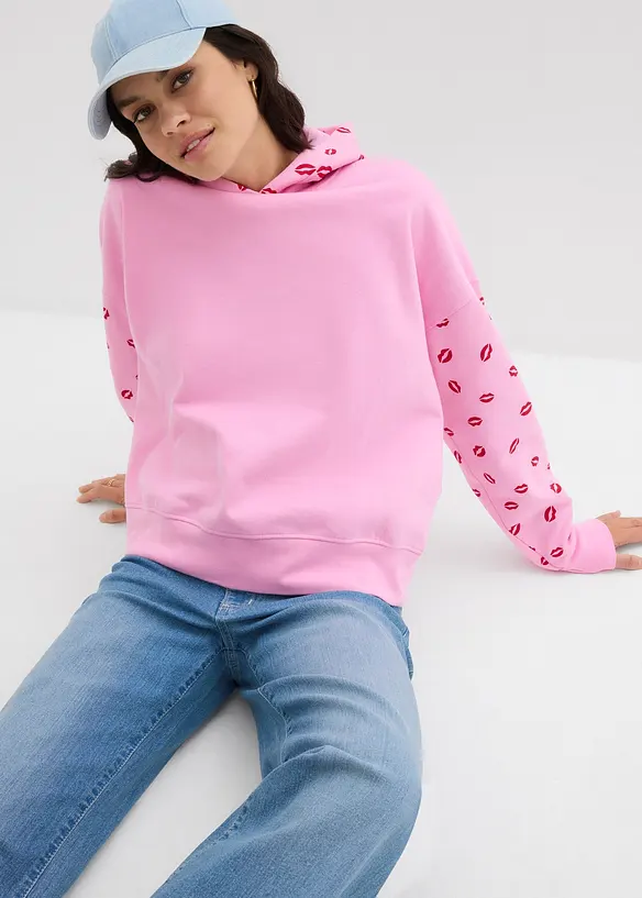 Felpa con cappuccio oversize in puro cotone biologico, bonprix