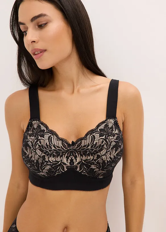 Bralette con cotone biologico e pizzo, bonprix