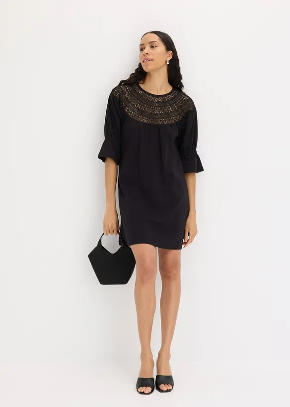 Abito in jersey con pizzo traforato, bonprix