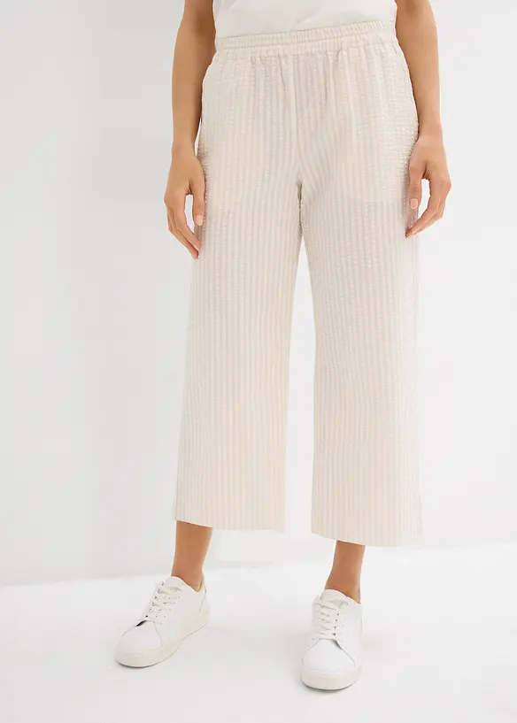 Pantaloni a palazzo in seersucker, lunghezza 7/8, bonprix