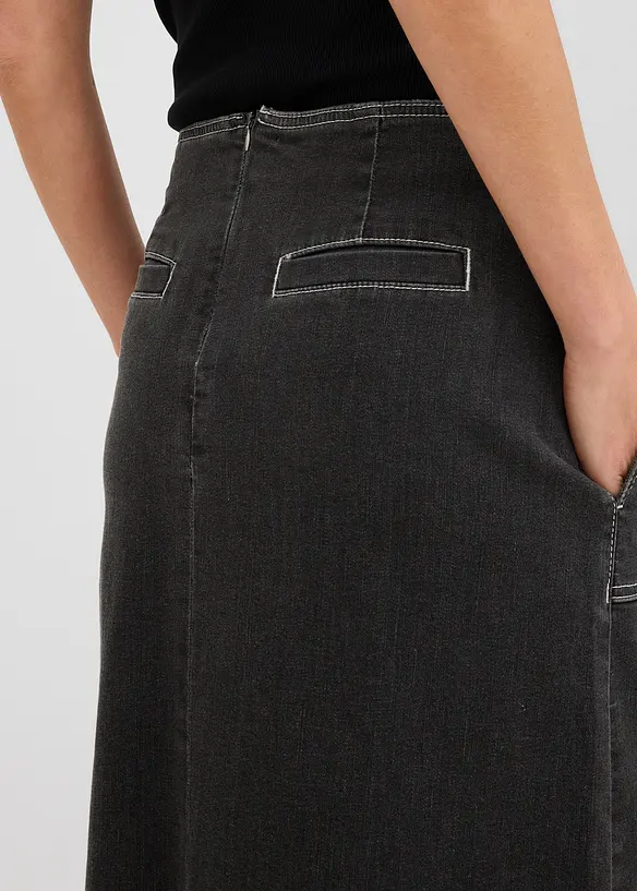 Gonna di jeans lunghezza midi, vita media, bonprix