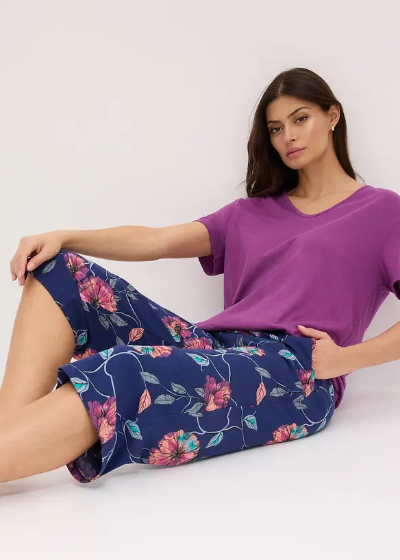 Pantaloni culotte da pigiama in misto cotone e viscosa con tasche, bonprix