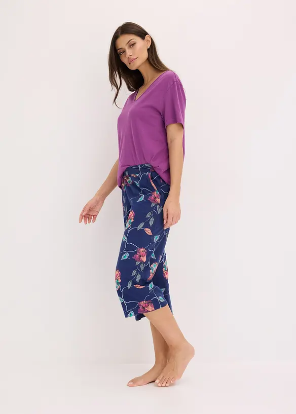Pantaloni culotte da pigiama in misto cotone e viscosa con tasche, bonprix