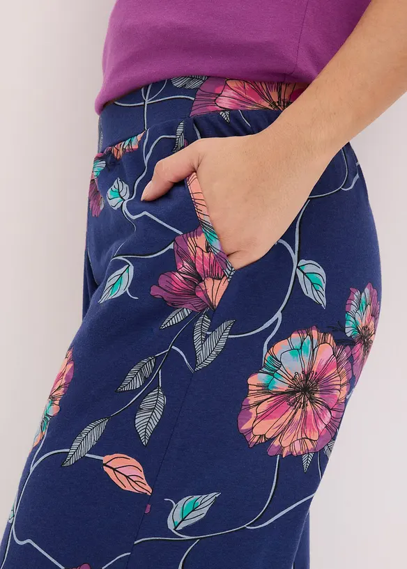 Pantaloni culotte da pigiama in misto cotone e viscosa con tasche, bonprix