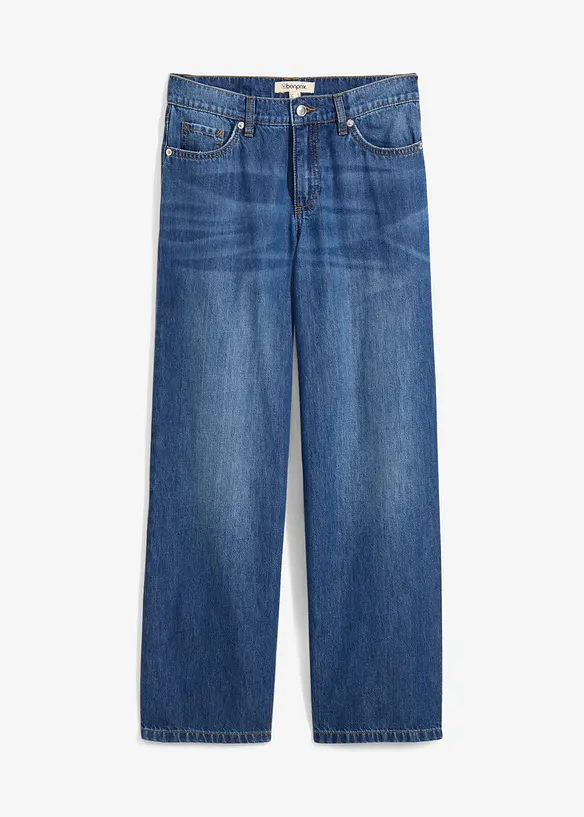 Baggy jeans cropped ultra morbidi, vita media, bonprix